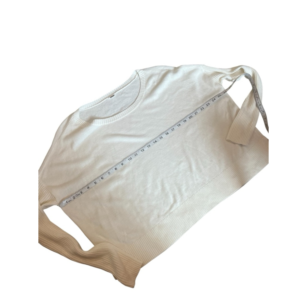 GARAGE Cream Lightweight Knit Ribbed Sleeve Short Pullover Scoop Neck Sweater M - Picture 7 of 9